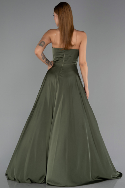 Robe de Soirée Longue Satin Kaki ABU6553