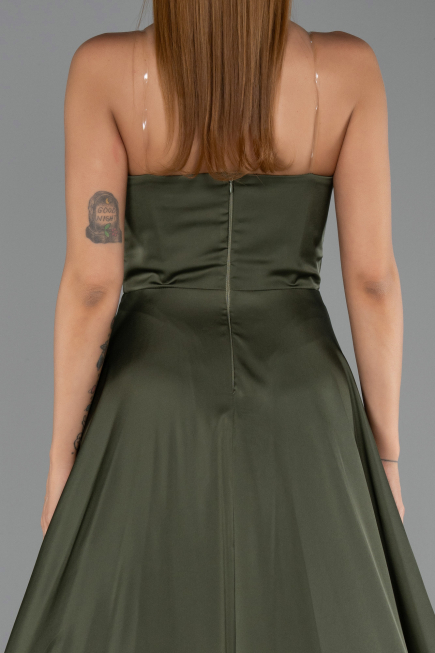 Robe de Soirée Longue Satin Kaki ABU6553