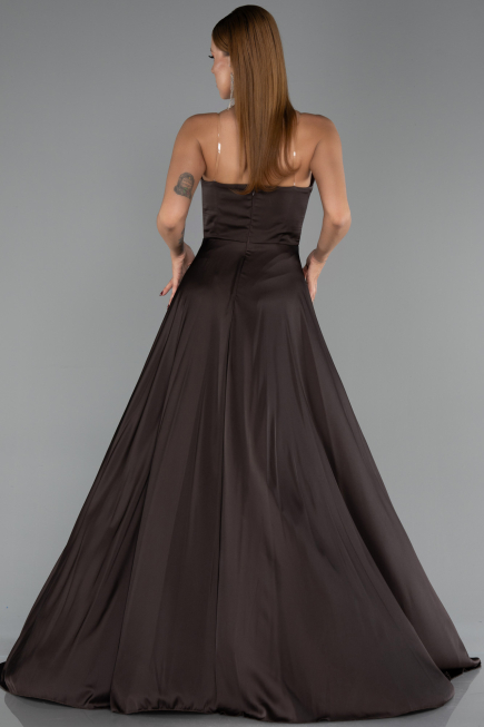 Robe de Soirée Longue Satin Brun ABU6553