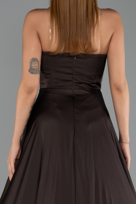 Robe de Soirée Longue Satin Brun ABU6553