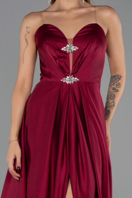 Robe de Soirée Longue Satin Prune ABU6553