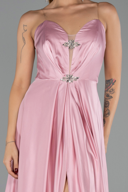 Robe de Soirée Longue Satin Poudre ABU6553