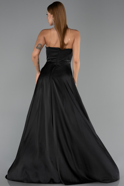 Robe de Soirée Longue Satin Noir ABU6553
