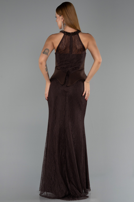 Robe de Soirée Longue Dantelle Brun ABU6425