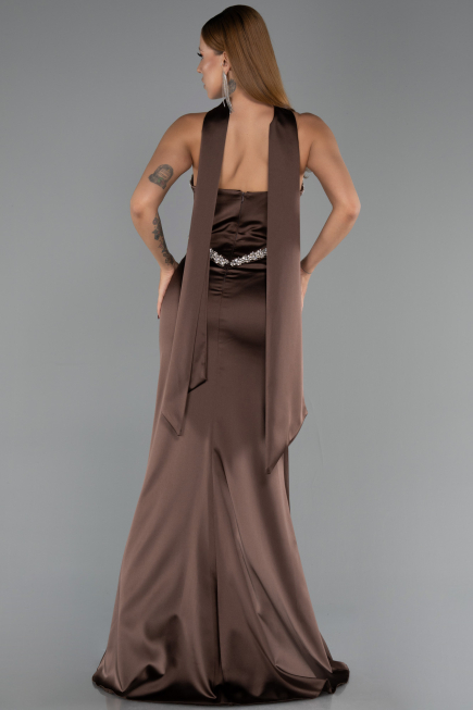 Robe de Soirée Longue Satin Brun ABU6554