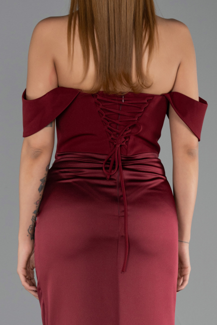 Robe Queue de Poisson Longue Satin Rouge Bordeaux ABU6525