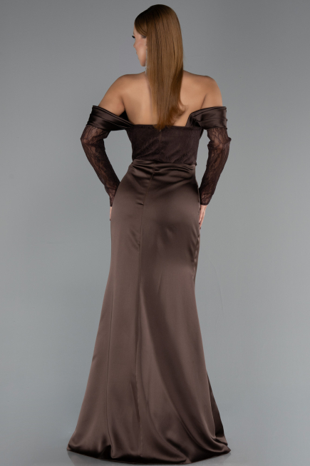 Robe de Soirée Longue Satin Brun ABU6555