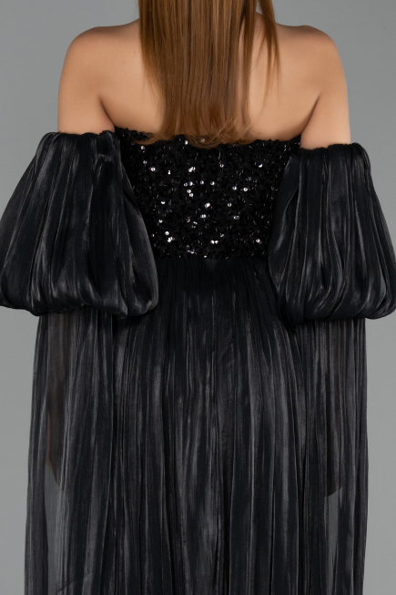 Robe de Soirée Longue Mousseline Noir ABU6533