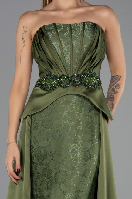 Robe de Soirée Longue Dantelle Kaki ABU5615