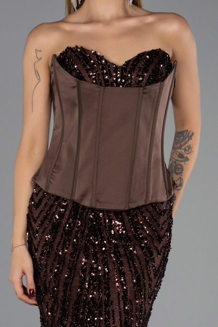 Robe de Soirée Longue Squameuse Brun ABU6556
