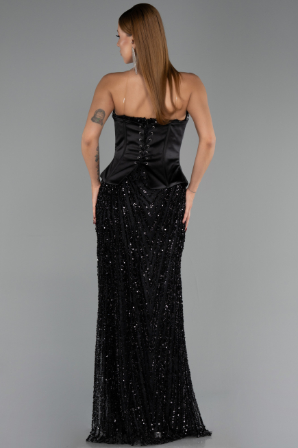 Robe de Soirée Longue Squameuse Noir ABU6556