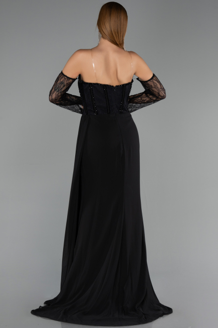 Robe De Soirée Mousseline Longue Noir ABU5791