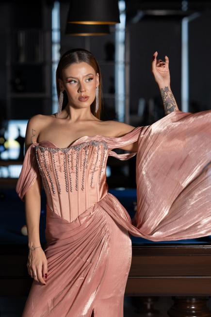 Robe de Soirée Longue Mousseline Saumon ABU6496