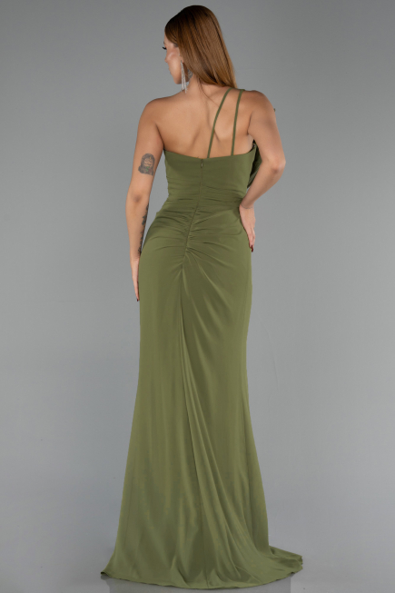 Robe de Soirée Longue Mousseline Vert Huile ABU6500