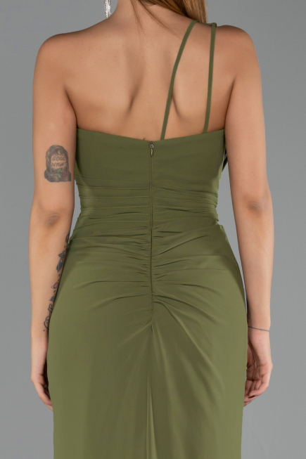 Robe de Soirée Longue Mousseline Vert Huile ABU6500