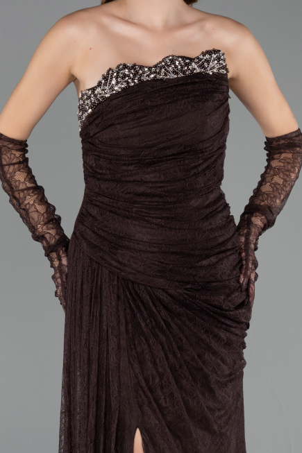 Robe de Soirée Longue Dantelle Brun ABU6562