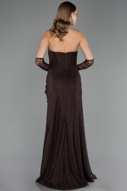 Robe de Soirée Longue Dantelle Brun ABU6562