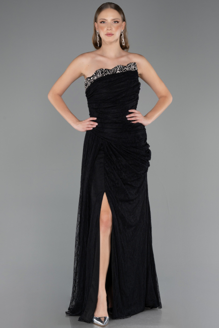 Robe de Soirée Longue Dantelle Noir ABU6562