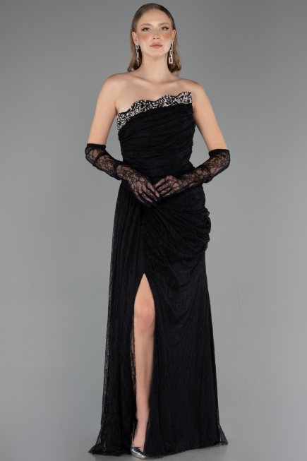 Robe de Soirée Longue Dantelle Noir ABU6562
