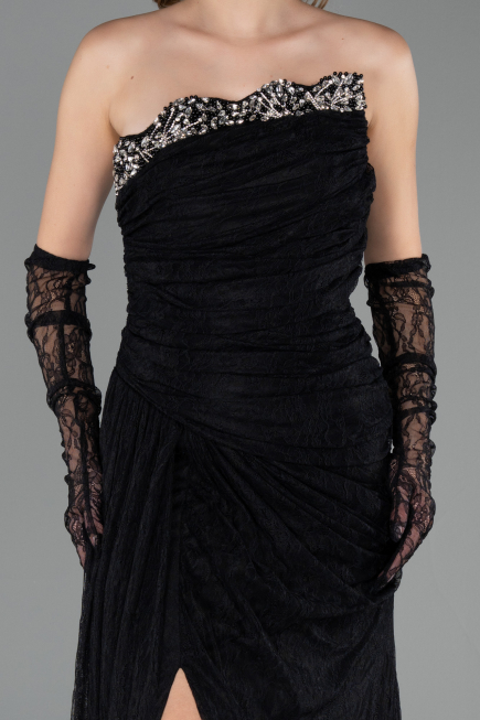 Robe de Soirée Longue Dantelle Noir ABU6562