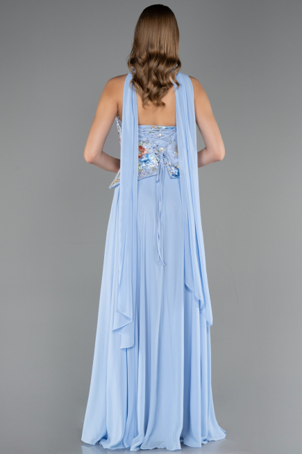 Robe de Soirée Longue Mousseline Bleu clair ABU6391