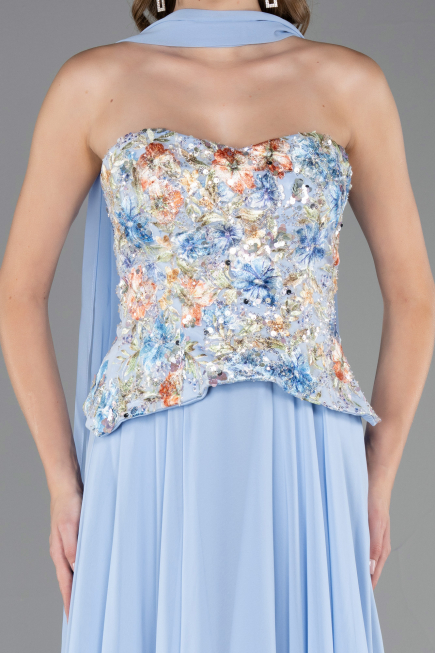 Robe de Soirée Longue Mousseline Bleu clair ABU6391