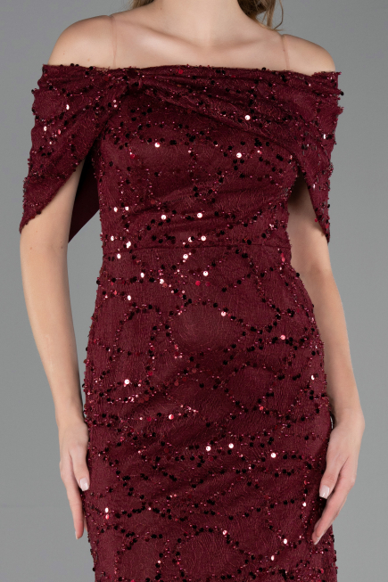 Robe de Soirée Longue Dantelle Rouge Bordeaux ABU6119