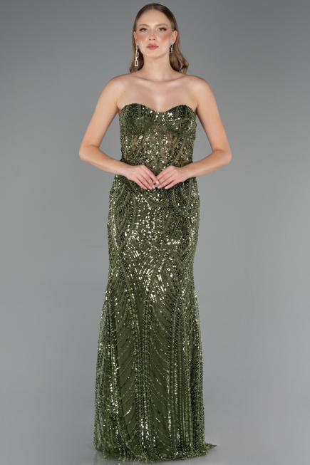 Robe de Soirée Longue Perlé Kaki ABU6564