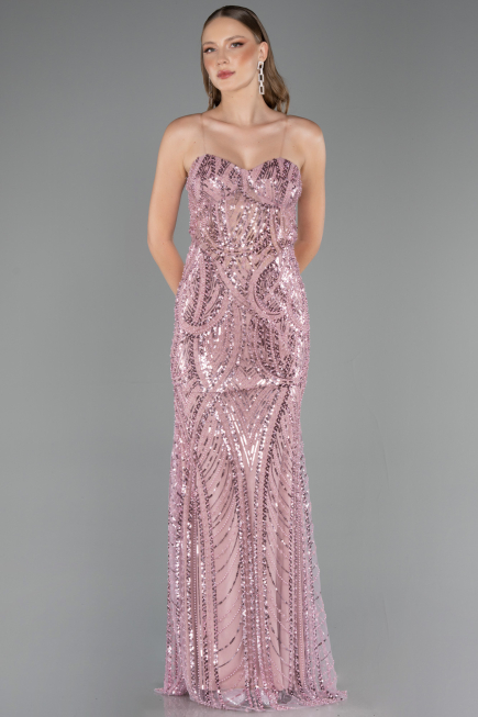 Robe de Soirée Longue Perlé Poudre ABU6564