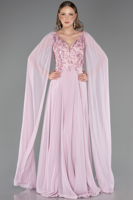 Robe de Soirée Longue Mousseline Poudre ABU6566