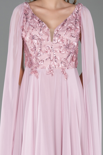 Robe de Soirée Longue Mousseline Poudre ABU6566