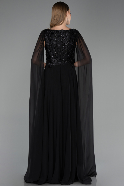 Robe de Soirée Longue Mousseline Noir ABU6566