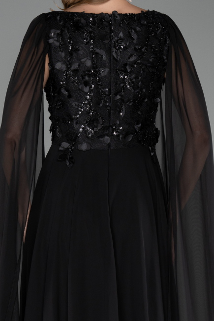 Robe de Soirée Longue Mousseline Noir ABU6566
