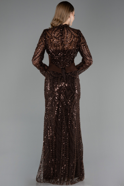 Robe de Soirée Longue Perlé Brun foncé ABU6567