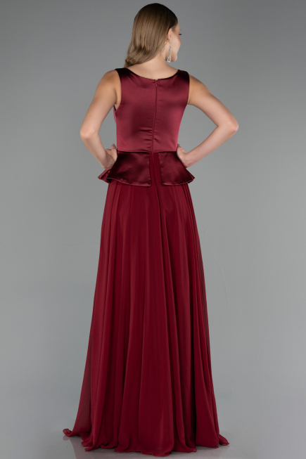 Robe de Soirée Longue Mousseline Rouge Bordeaux ABU6568