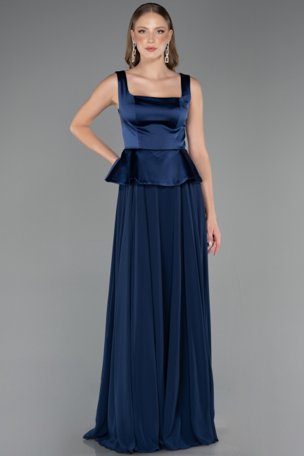 Robe de Soirée Longue Mousseline Bleu Marine ABU6568