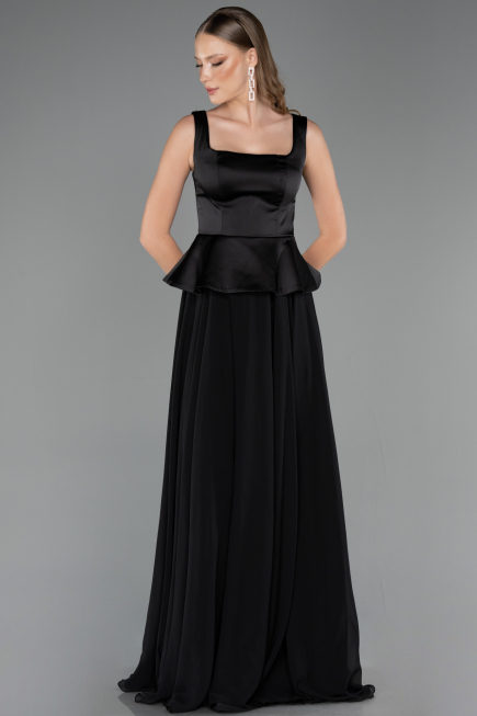 Robe de Soirée Longue Mousseline Noir ABU6568