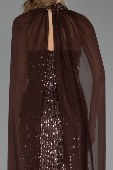 Robe de Soirée Longue Perlé Brun clair ABU6569
