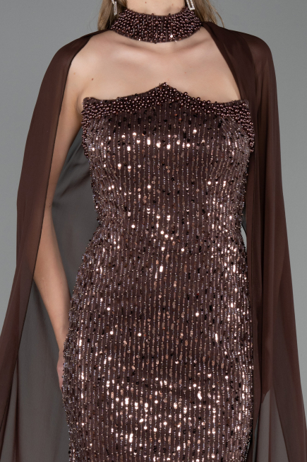 Robe de Soirée Longue Perlé Brun clair ABU6569