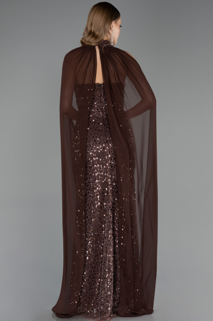 Robe de Soirée Longue Perlé Brun clair ABU6569