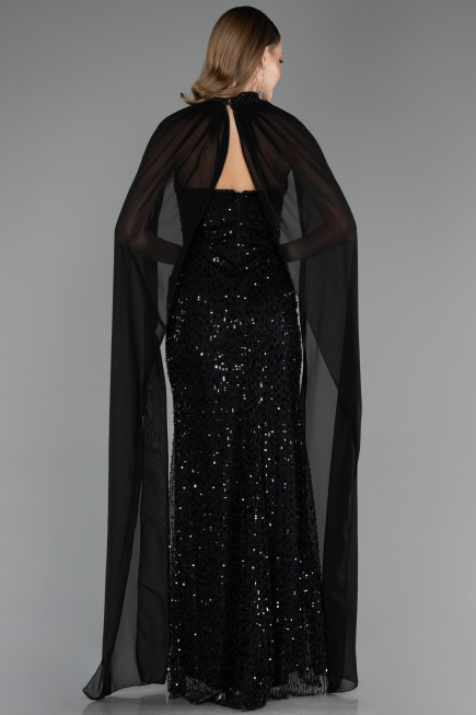 Robe de Soirée Longue Perlé Noir ABU6569