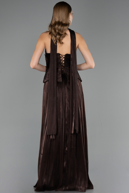 Robe de Soirée Longue Mousseline Brun ABU6570