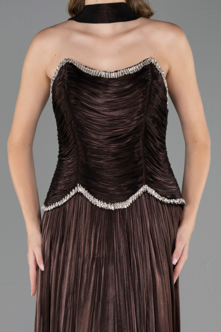 Robe de Soirée Longue Mousseline Brun ABU6570