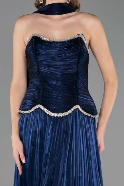 Robe de Soirée Longue Mousseline Bleu Marine ABU6570