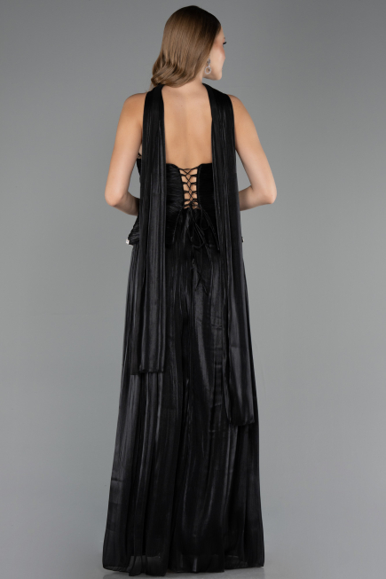 Robe de Soirée Longue Mousseline Noir ABU6570