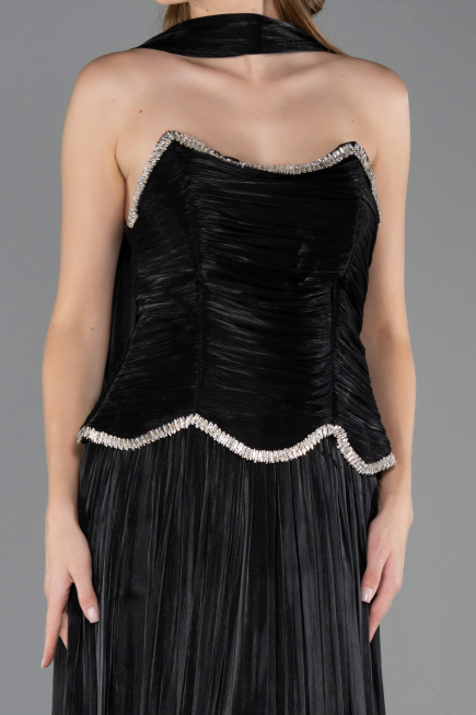 Robe de Soirée Longue Mousseline Noir ABU6570