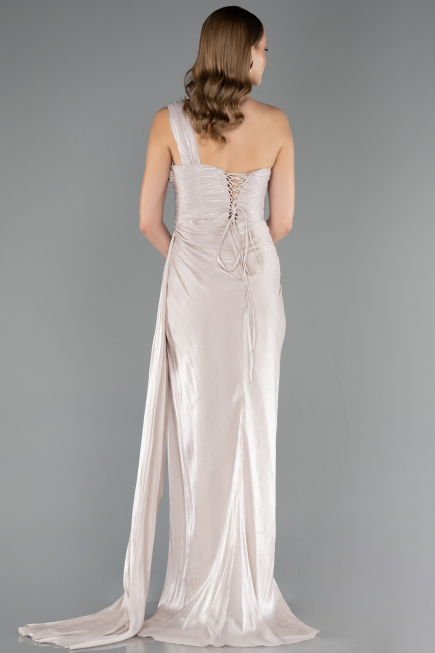 Robe de Soirée Longue Mousseline Beige ABU6511