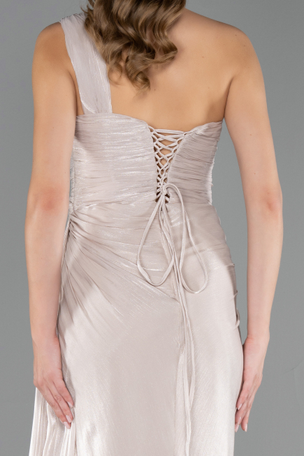Robe de Soirée Longue Mousseline Beige ABU6511