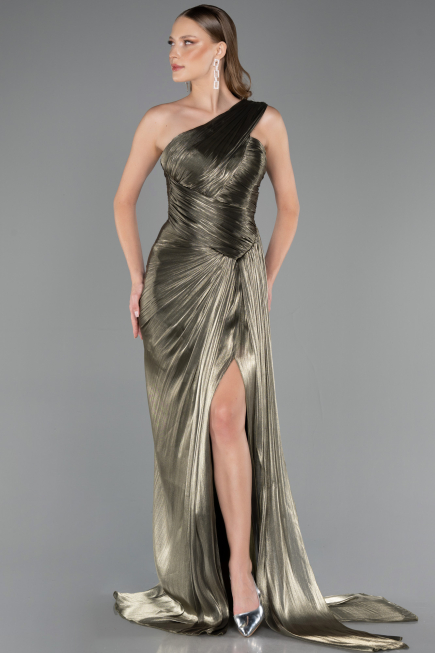 Robe de Soirée Longue Mousseline Kaki ABU6511