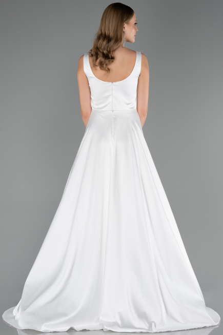 Robe Grande Taille Longue Satin Blanc ABU6576